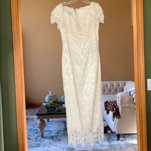 Off the shoulder lace floorlength dress